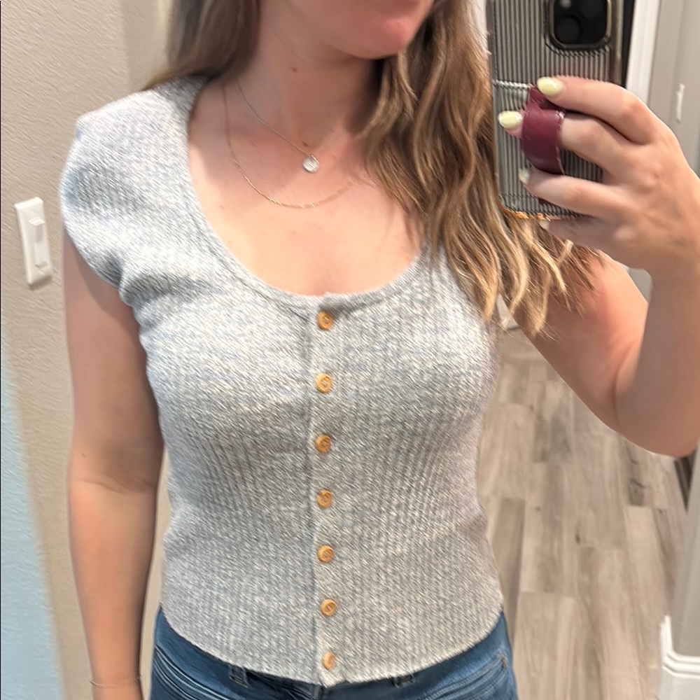 Madewell White Cap Sleeve Button Down Shirt